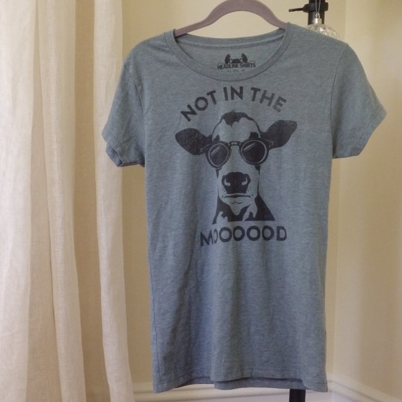 Headline Shirts Cow in Glasses "not in the mooood"  Graphic T-Shirt L - Picture 5 of 8